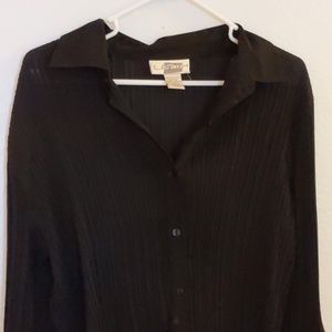 Black button-down shear chiffon flowy blouse top